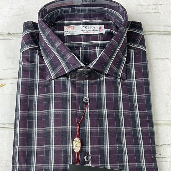 Luxury Byron British Style Italian Purple Cotton 2 Ply Casual Button L NWT $198 - Picture 1 of 4